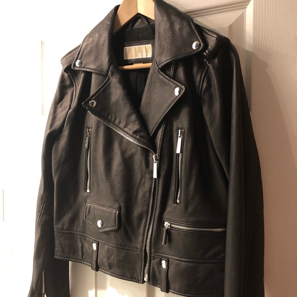 Michael Kors S black leather moto jacket